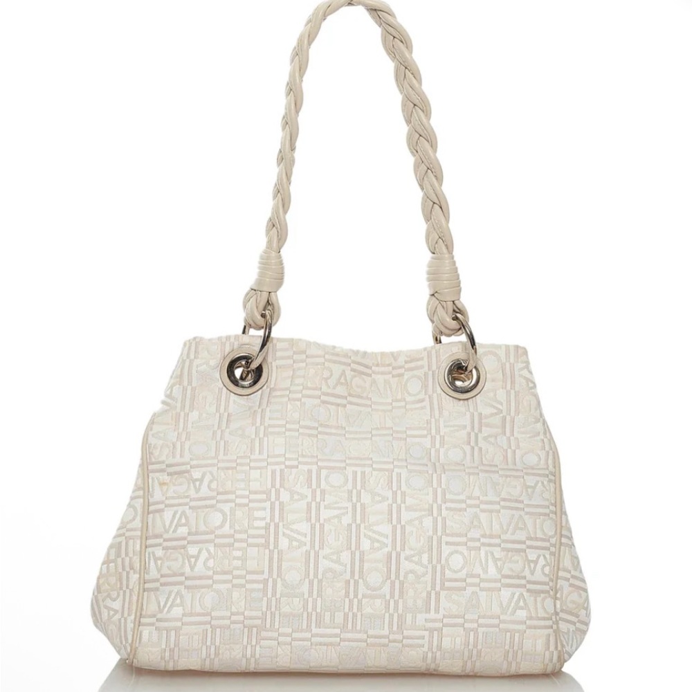 Salvatore Ferragamo Cream White Shoulder handbag tote Bag with Braided Handle
